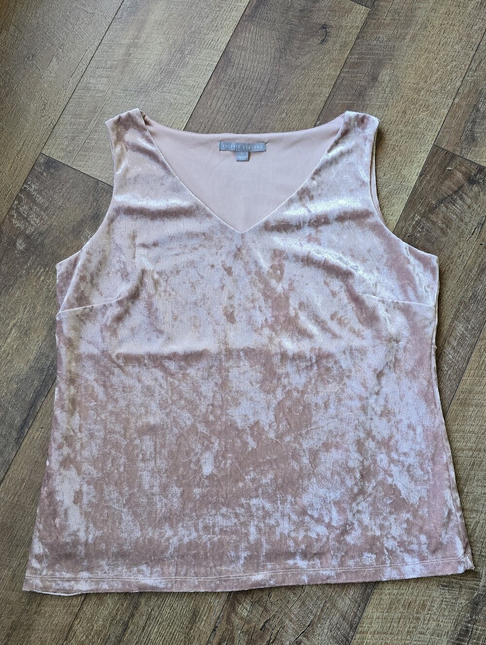 Valerie Stevens Pink Velvet V-Neck Tank With Lace Detail Size Large